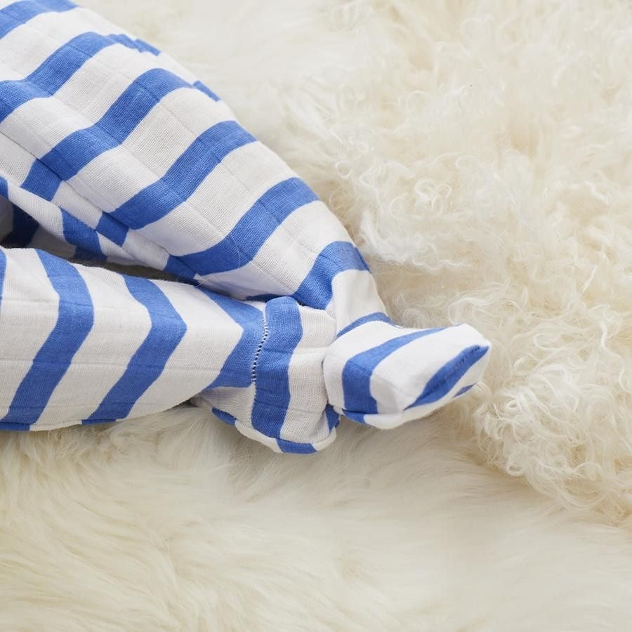 Long Sleeve kimono one-piece Sleepsuit - Ultramarine Blazer Stripe - Clothing - Aden and Anais - Afterpay - Zippay Carry Them Close