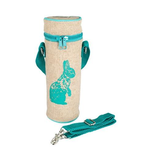 SoYoung - Insulated Raw Linen Bottle Bag - Aqua Bunny