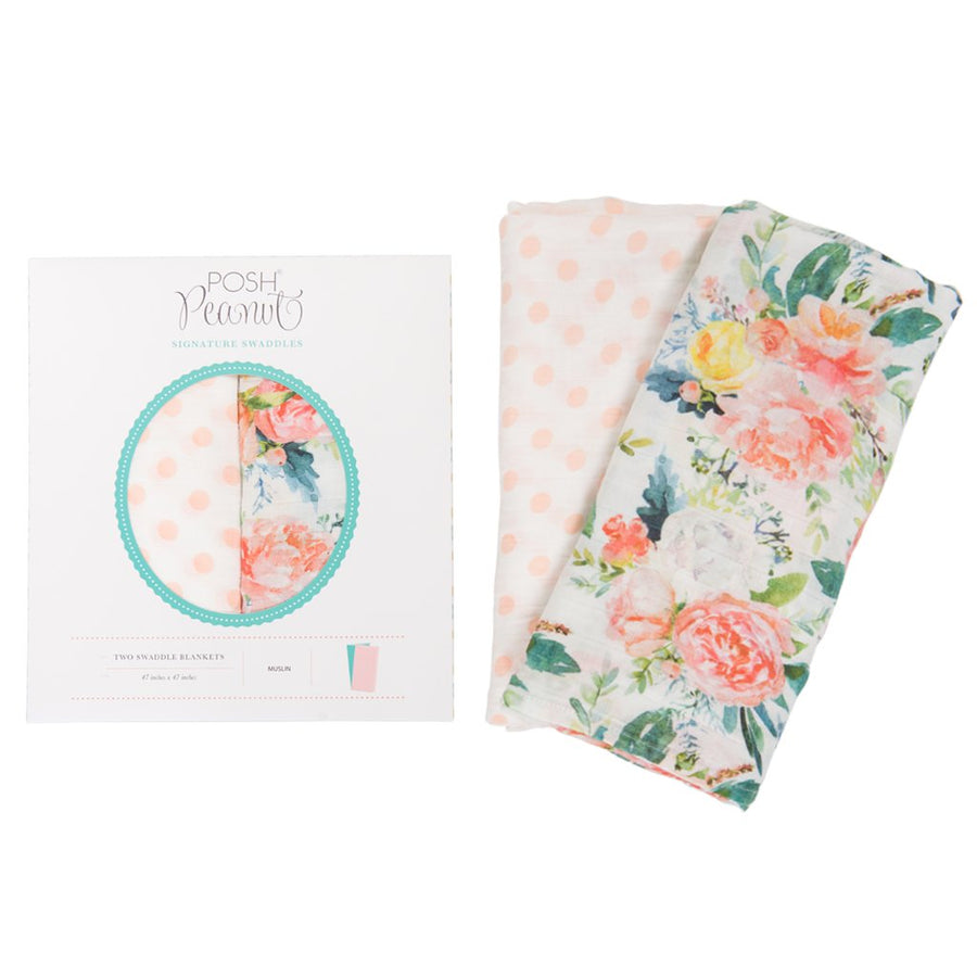 Posh Peanut - Muslin Bamboo Baby Swaddle Wrap (Set 2) - Pastel Floral