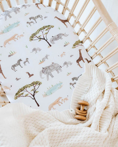 Snuggle Hunny Kids - Bassinet Fitted Sheet / Change Pad Cover - Safari