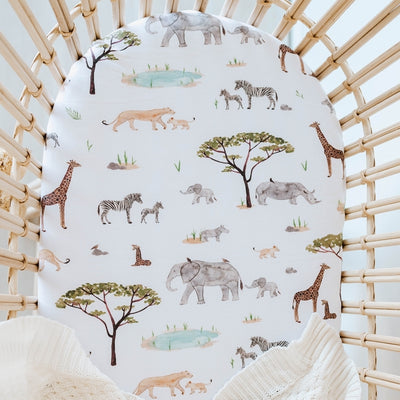 Snuggle Hunny Kids - Bassinet Fitted Sheet / Change Pad Cover - Safari