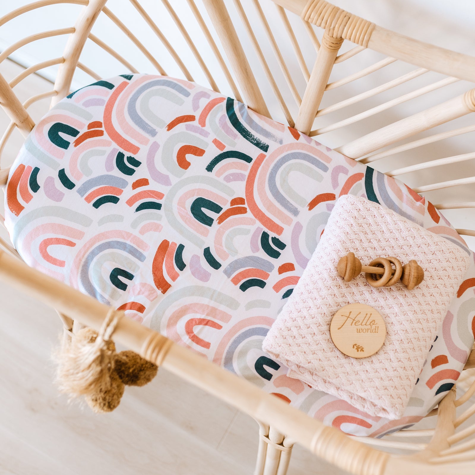 Snuggle Hunny Kids - Bassinet Fitted Sheet / Change Pad Cover - Rainbow Baby