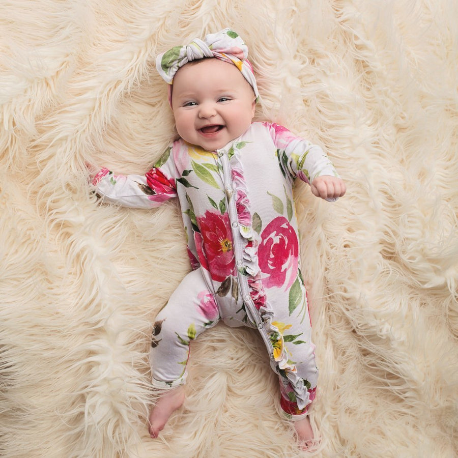 Posh Peanut Bamboo Romper - Watercolour Bloom
