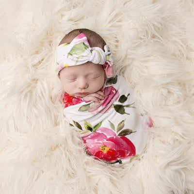 Bamboo Baby Swaddle Set - Watercolor Bloom - Swaddle - Posh Peanut - Afterpay - Zippay Carry Them Close