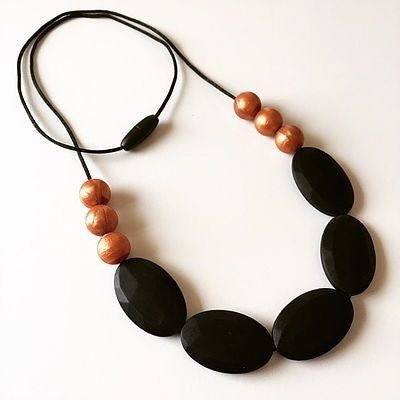 Oval and Copper Silicone Necklace - Teething Necklace - Nature Bubz - Afterpay - Zippay Carry Them Close