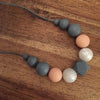 Peach + Grey + Pearl Silicone Necklace - Teething Necklace - Nature Bubz - Afterpay - Zippay Carry Them Close