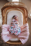 Snuggle Hunny Kids - Jersey Baby Wrap Swaddle & Topknot (Set) - Pansy Heart
