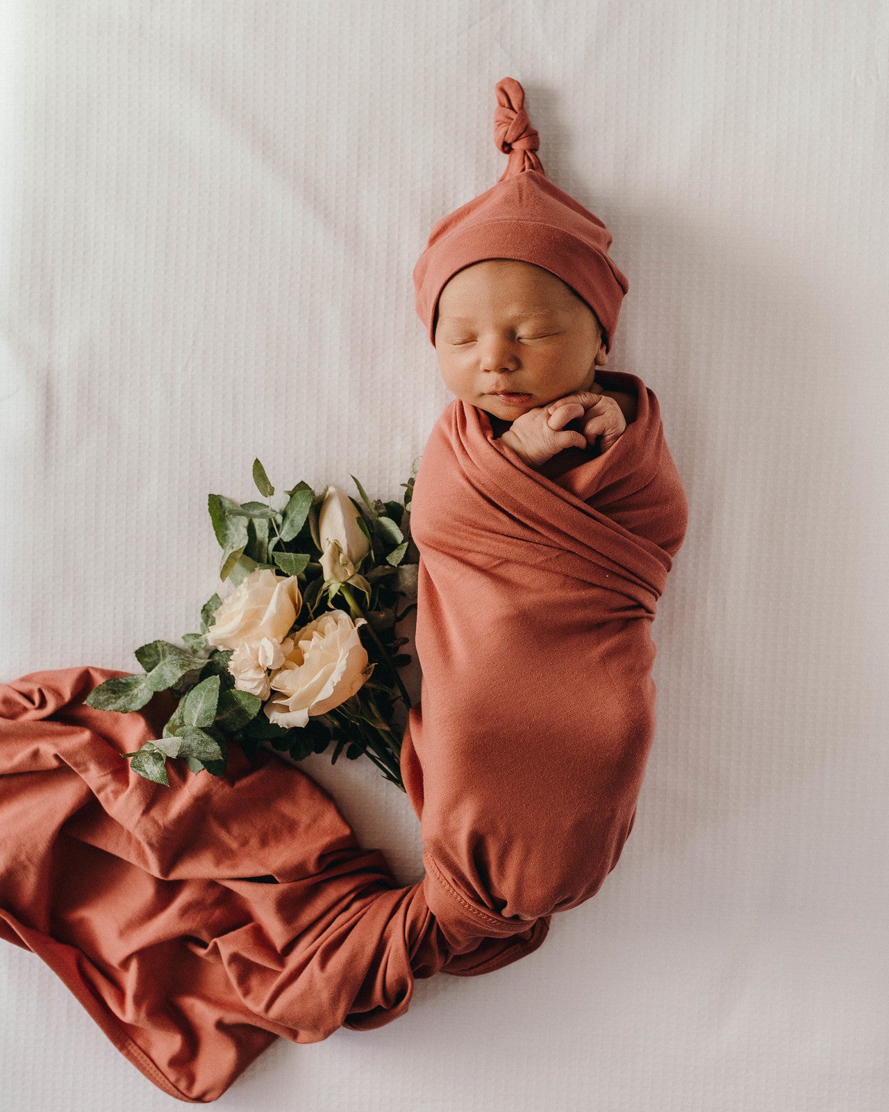 Snuggle Hunny Kids - Jersey Baby Wrap Swaddle & Beanie (Set) - Clay - Carry Them Close