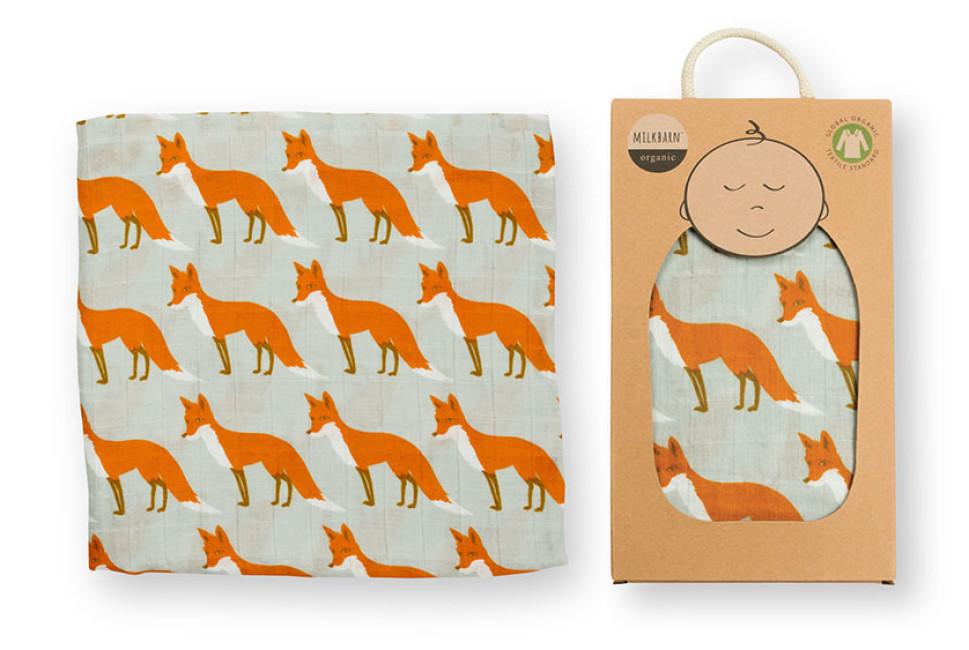 Milkbarn - Organic Muslin Baby Swaddle -Orange Fox