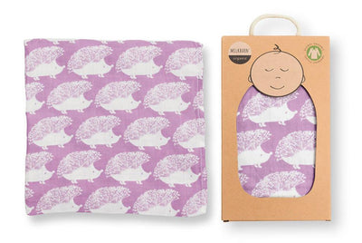 Milkbarn - Organic Muslin Baby Swaddle - Lavender Hedgehog