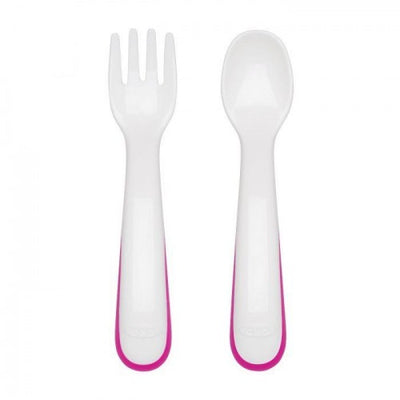 OXO TOT - Plastic Feeding Spoon & Fork Set in Case - Pink