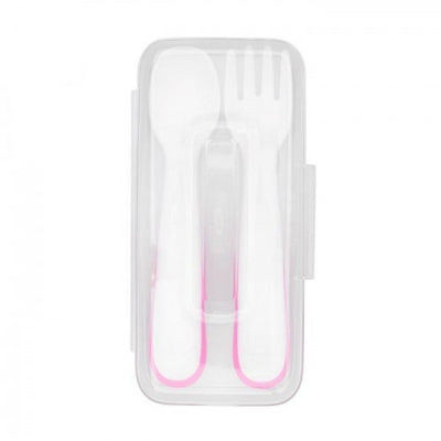 OXO TOT - Plastic Feeding Spoon & Fork Set in Case - Pink