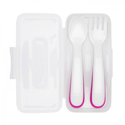 OXO TOT - Plastic Feeding Spoon & Fork Set in Case - Pink