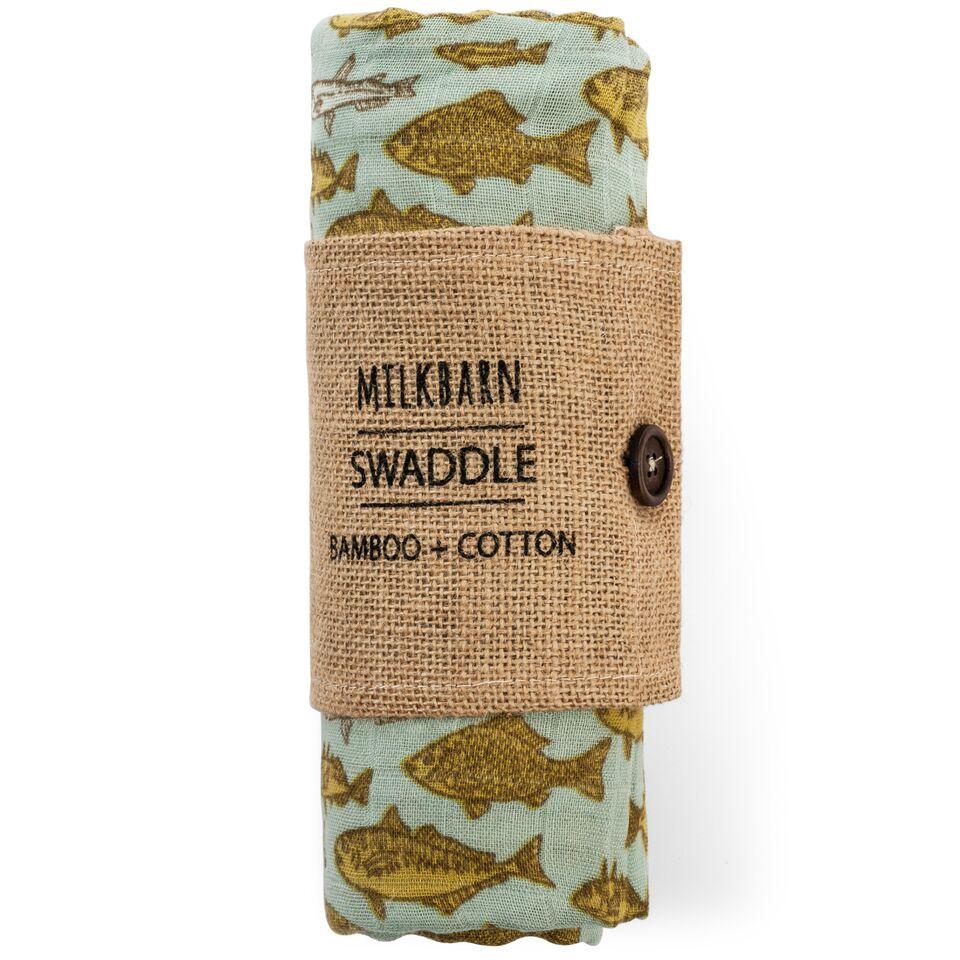 Milkbarn - Bamboo Baby Swaddle - Blue Fish