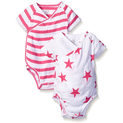 Short Sleeve kimono Bodysuit - Pink Star - Clothing - Aden and Anais - Afterpay - Zippay Carry Them Close