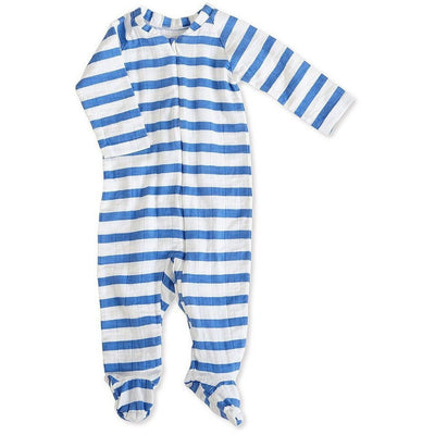 Long Sleeve kimono one-piece Sleepsuit - Ultramarine Blazer Stripe - Clothing - Aden and Anais - Afterpay - Zippay Carry Them Close