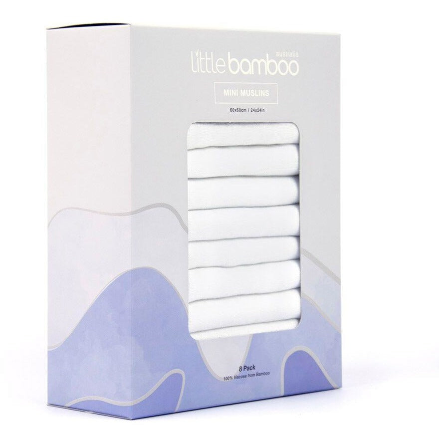 Little Bamboo - Mini Muslin (8pk) White - Swaddle - Little Bamboo - Afterpay - Zippay Carry Them Close
