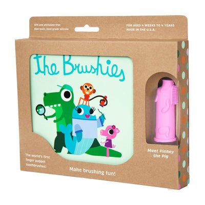 Brushie - Silicone Finger Gum Toothbrush & Book Set - Pinkey the Pig