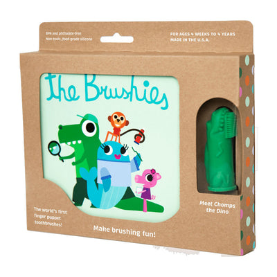 Brushie - Silicone Finger Gum Toothbrush & Book Set - Chomps the Dino