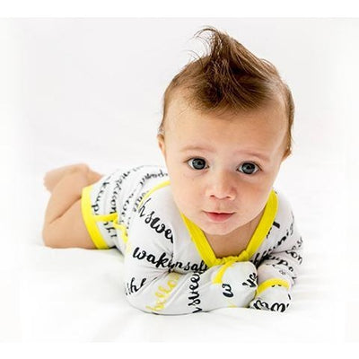 Sleepy Bub Romper Swaddle - Hello Sleep Yellow - Swaddle - Sleepy Bubs - Afterpay - Zippay Carry Them Close