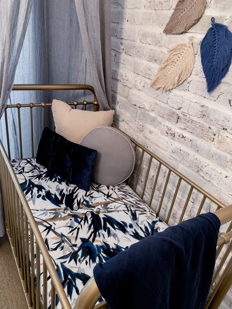 Pop Ya Tot - Cotton Muslin Cot Sheet - Blue Bamboo