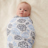 Little Turtle Baby - Stretch Muslin Swaddle - Blue Leaves