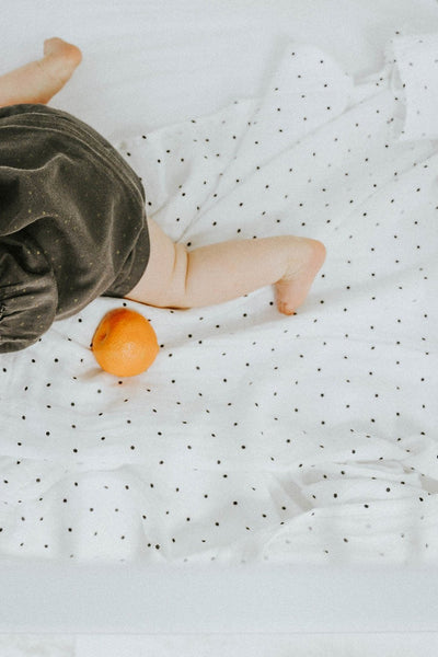 Clementine Kids - Cotton Muslin Baby Swaddle - Black & White Polka Dot