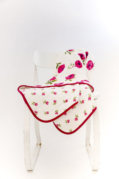 Clementine Kids - Reversible Muslin Blanket Quilt - Raspberry Peony