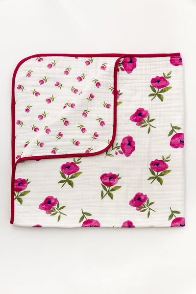 Clementine Kids - Reversible Muslin Blanket Quilt - Raspberry Peony