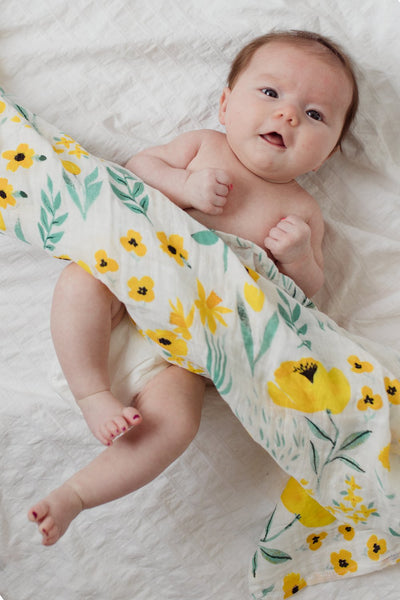 Clementine Kids - Cotton Muslin Baby Swaddle - Buttercup Blossom