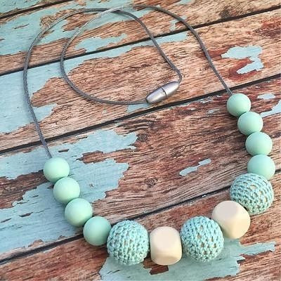 Crochet and Silicone Bead Necklace - Teething Necklace - Nature Bubz - Afterpay - Zippay Carry Them Close