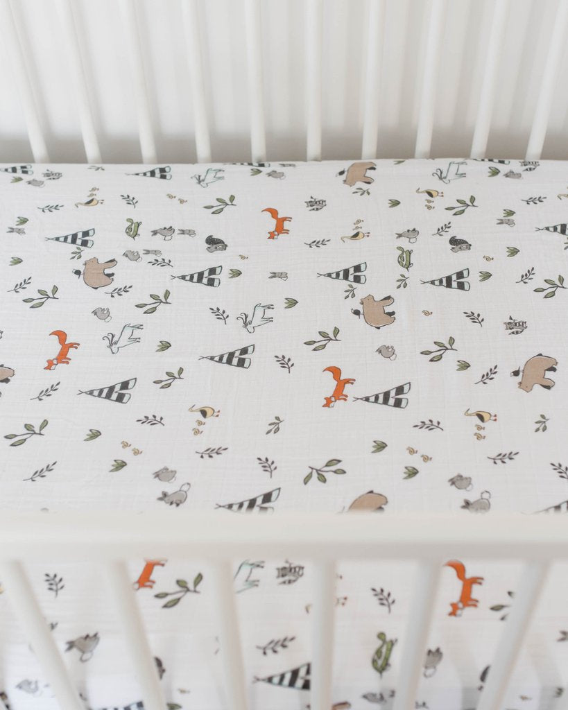 Little Unicorn - Cotton Muslin Cot Sheet - Forest Friends