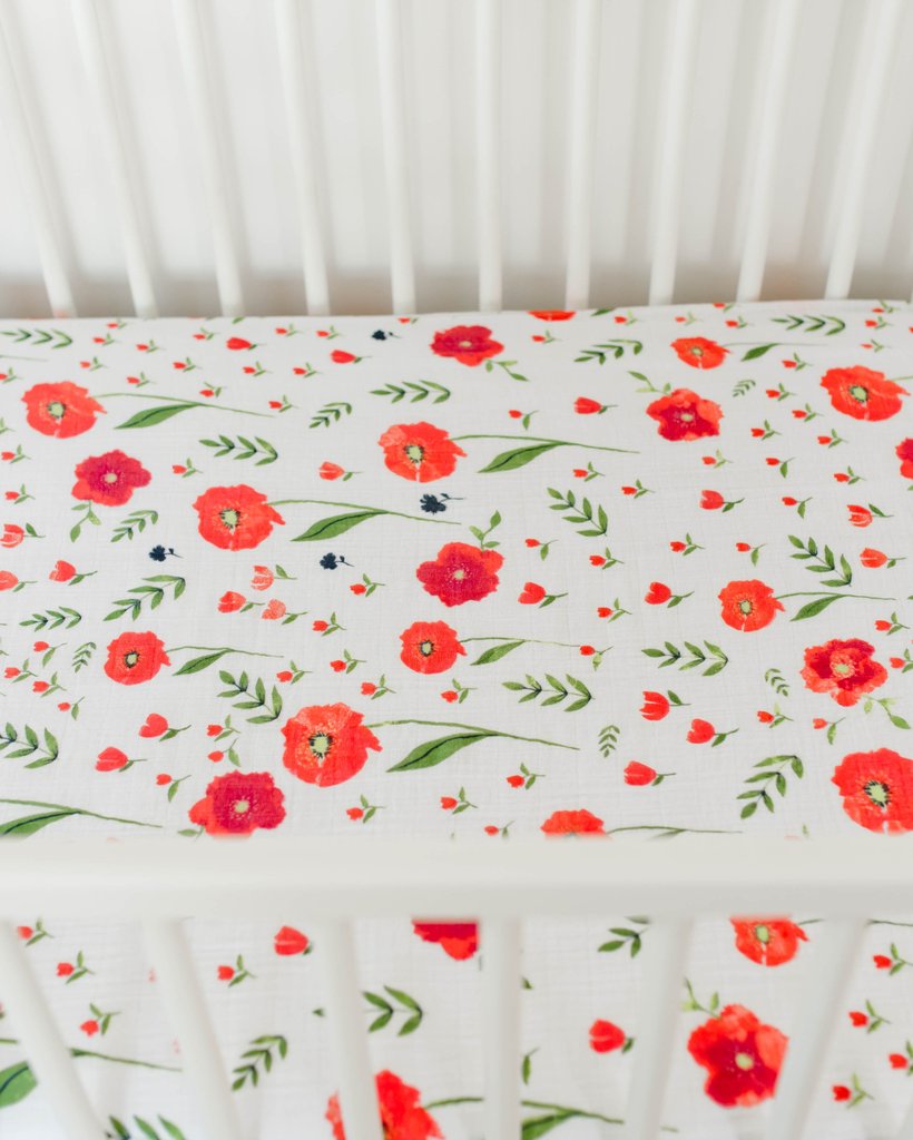 Little Unicorn - Cotton Muslin Cot Sheet - Summer Poppy
