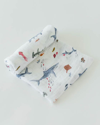 Little Unicorn - Cotton Muslin Baby Swaddle (Set 3) - Shark