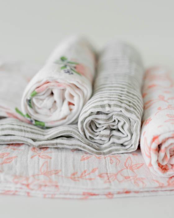 Little Unicorn - Cotton Muslin Baby Swaddle (Set 3) - Garden Rose