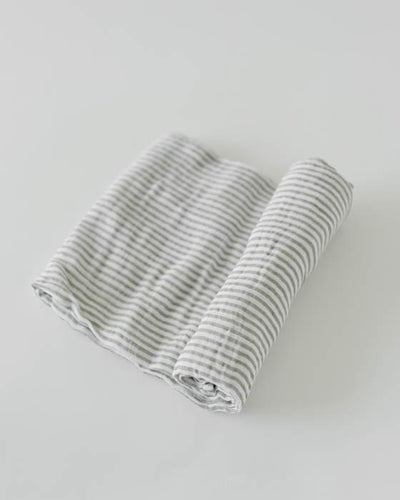 Little Unicorn - Cotton Muslin Baby Swaddle - Grey Stripe