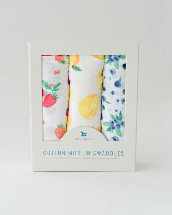 Little Unicorn - Cotton Muslin Baby Swaddle (Set 3) - Berry Lemonade