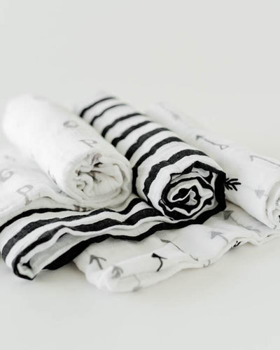 Little Unicorn - Cotton Muslin Baby Swaddle (Set 3) - Black & White