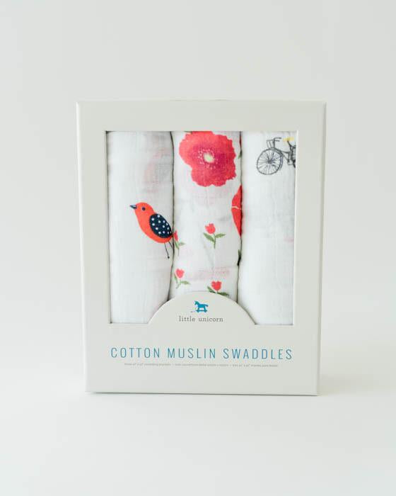 Little Unicorn - Cotton Muslin Baby Swaddle (Set 3) - Summer Poppy