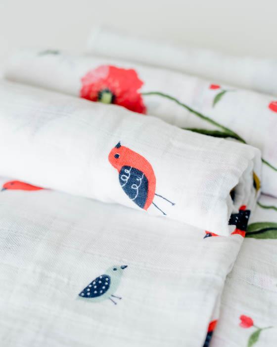 Little Unicorn - Cotton Muslin Baby Swaddle (Set 3) - Summer Poppy