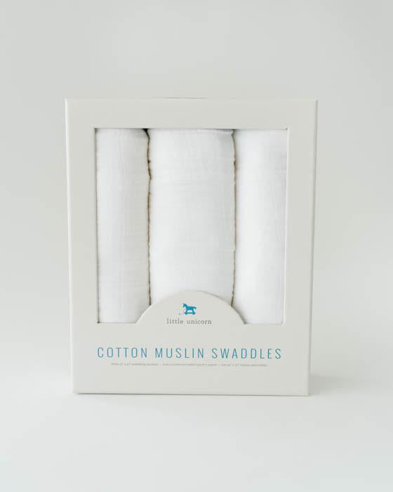 Little Unicorn - Cotton Muslin Baby Swaddle (Set 3) - White