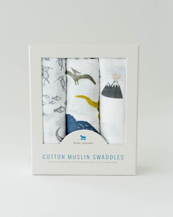 Little Unicorn - Cotton Muslin Baby Swaddle (Set 3) - Dino Friends