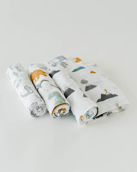 Little Unicorn - Cotton Muslin Baby Swaddle (Set 3) - Dino Friends