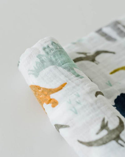 Little Unicorn - Cotton Muslin Baby Swaddle - Dino Friends