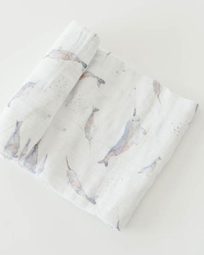 Little Unicorn - Cotton Muslin Baby Swaddle - Narwhal