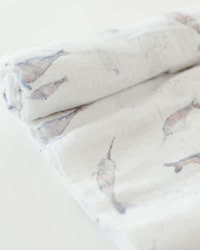 Little Unicorn - Cotton Muslin Baby Swaddle - Narwhal