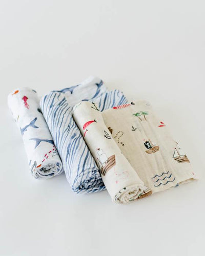 Little Unicorn - Cotton Muslin Baby Swaddle (Set 3) - Shark