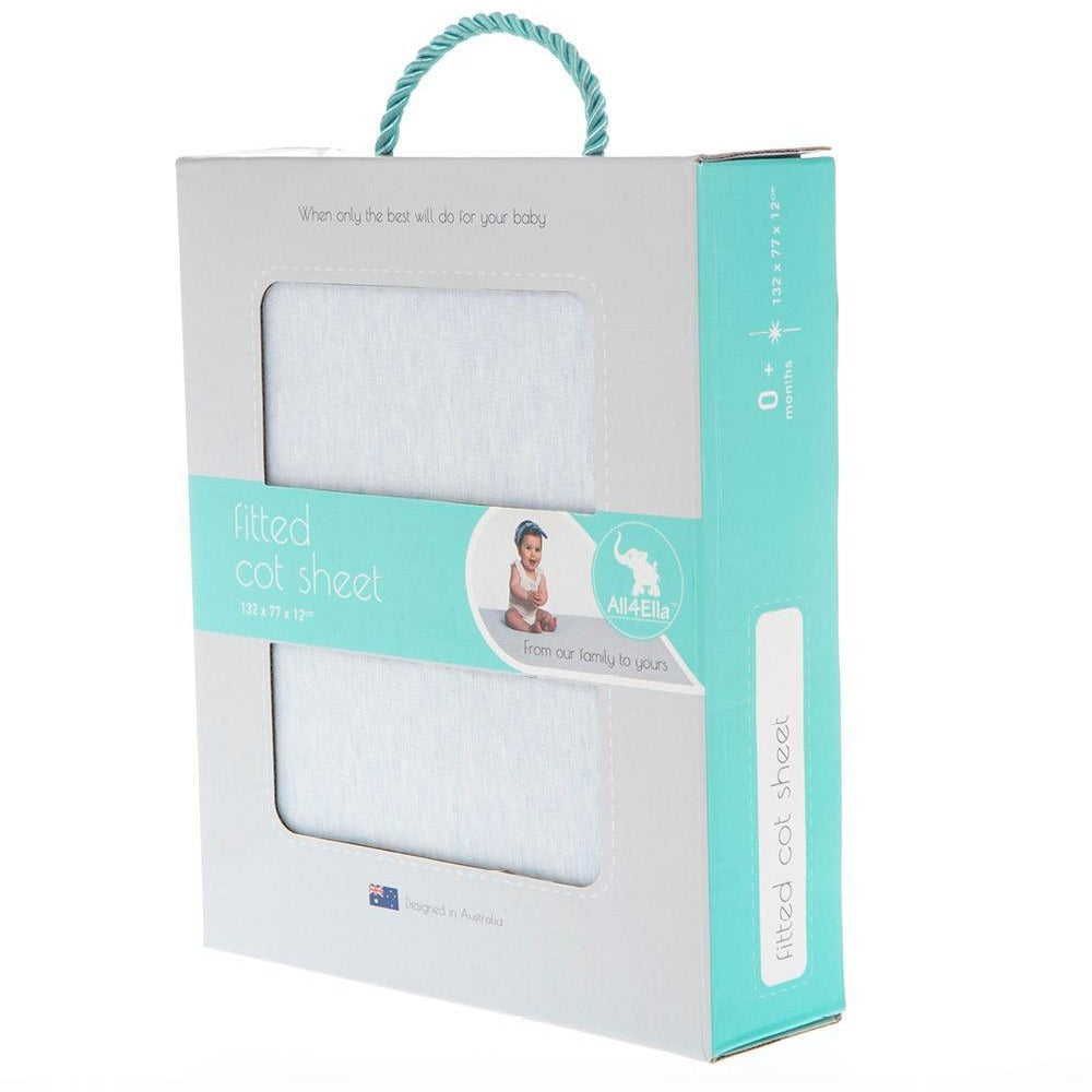 All4Ella - Fitted Jersey Cot Sheet - Marle Blue - Bedding - All4Ella - Afterpay - Zippay Carry Them Close