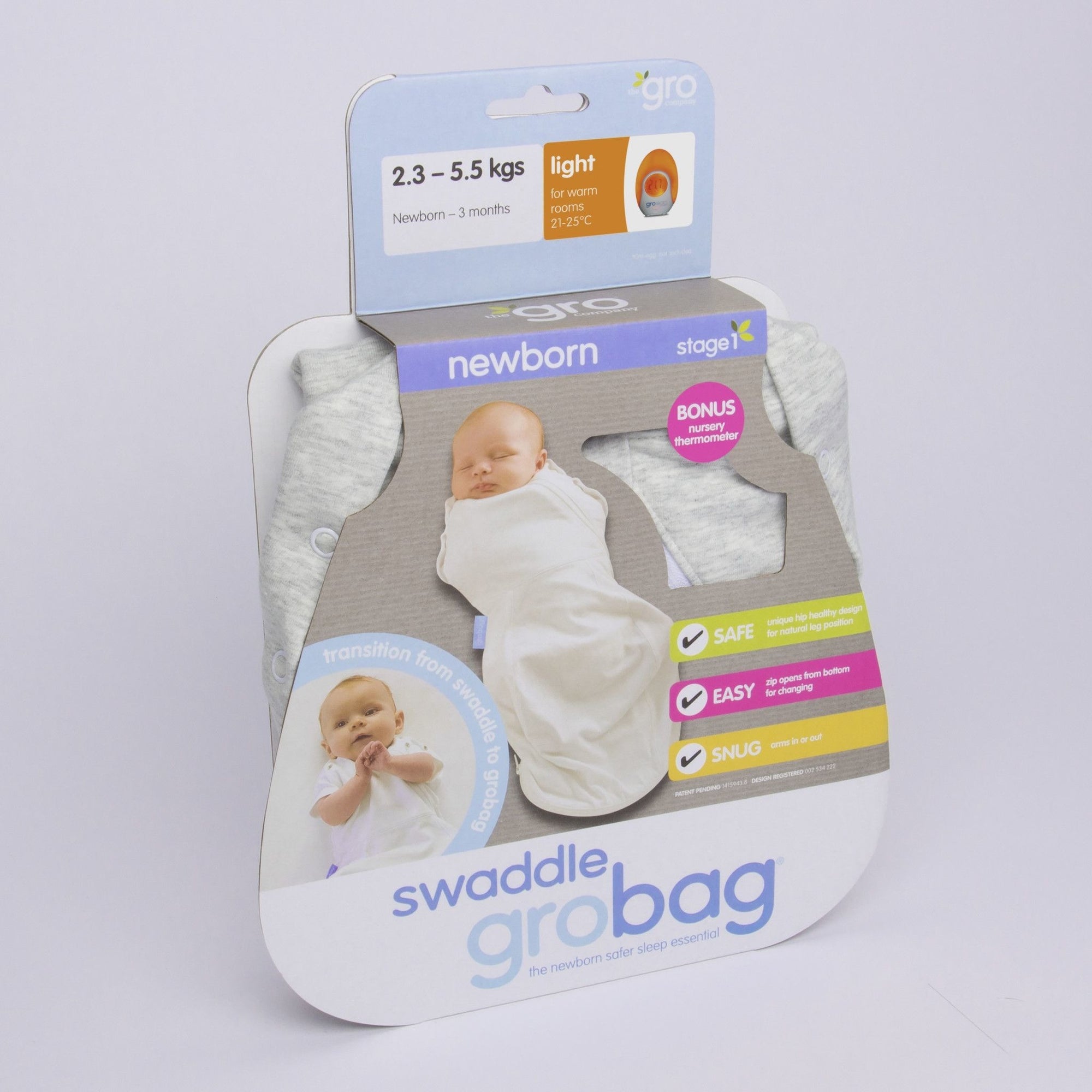 Grobag Newborn Swaddle (Light Weight) - Grey Marl - swaddle - The Gro Company - Afterpay - Zippay Carry Them Close