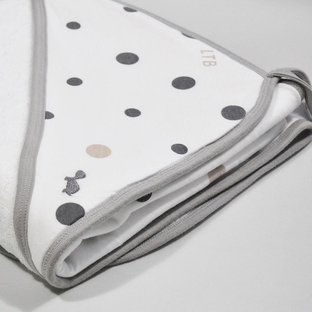Little Turtle Baby - Hooded Towel - Beige & Grey Spots